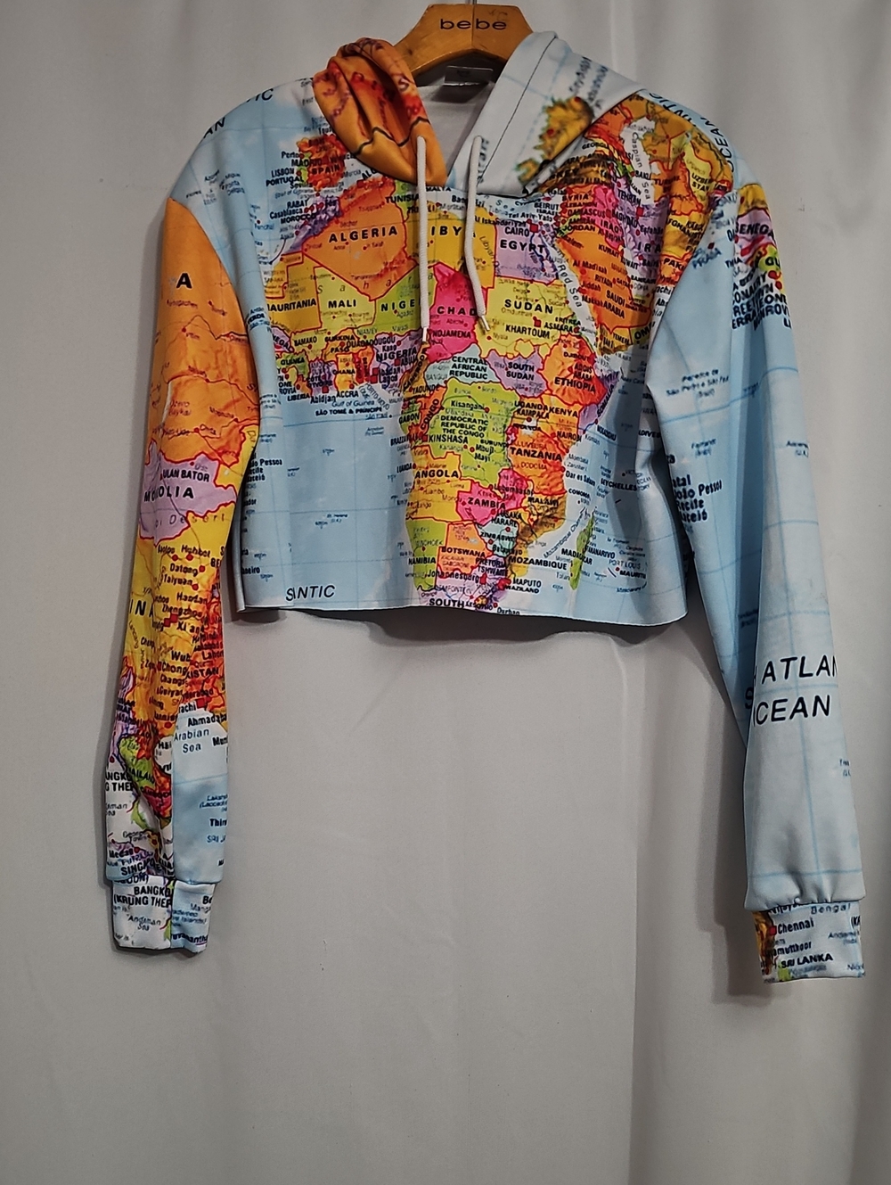 AFRICA Cropped Oversized Hoodie Colorful Geographic Graphic Pullover Long Sleeve